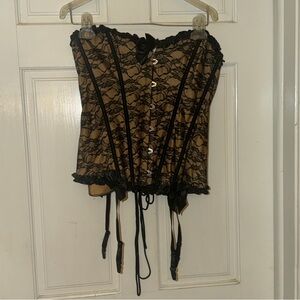 Music Legs Black Lace Over Nude Corset Top M